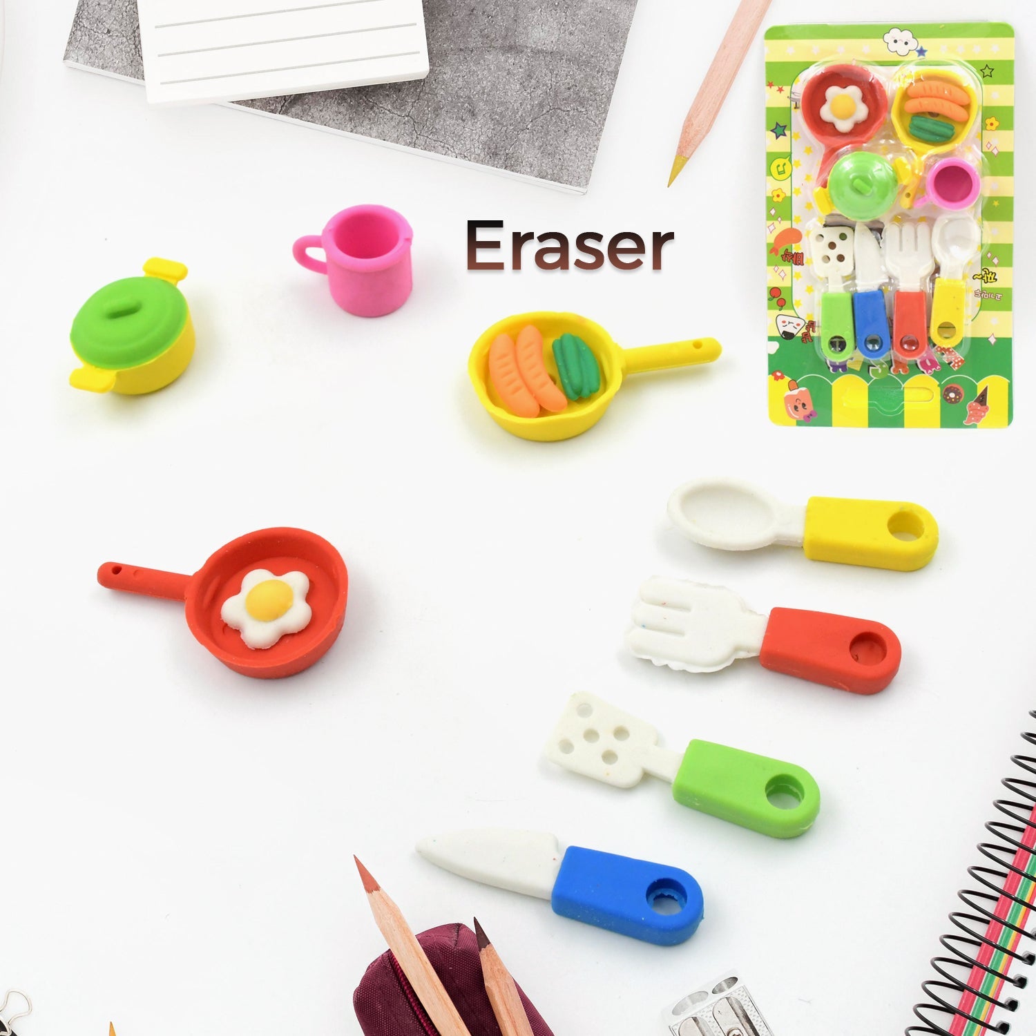 Fancy & Stylish Mini Erasers for Kids (8 Pc Set) - Fun Designs, Party Favors