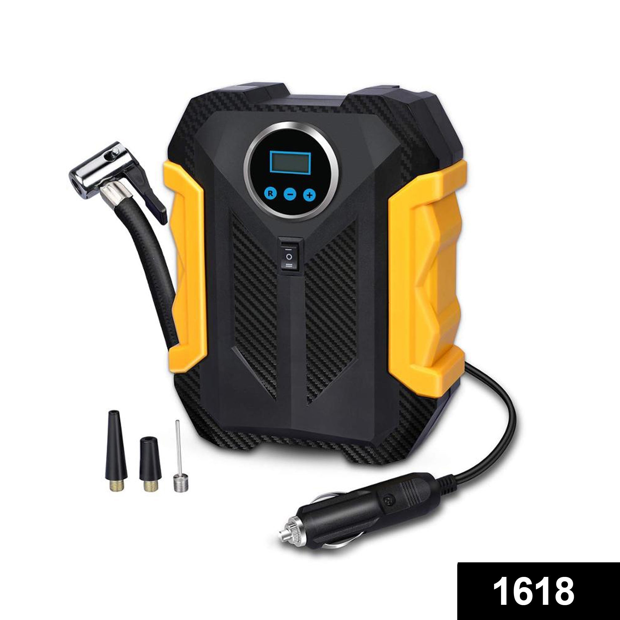 Compact electric air pump for car and bike tires.