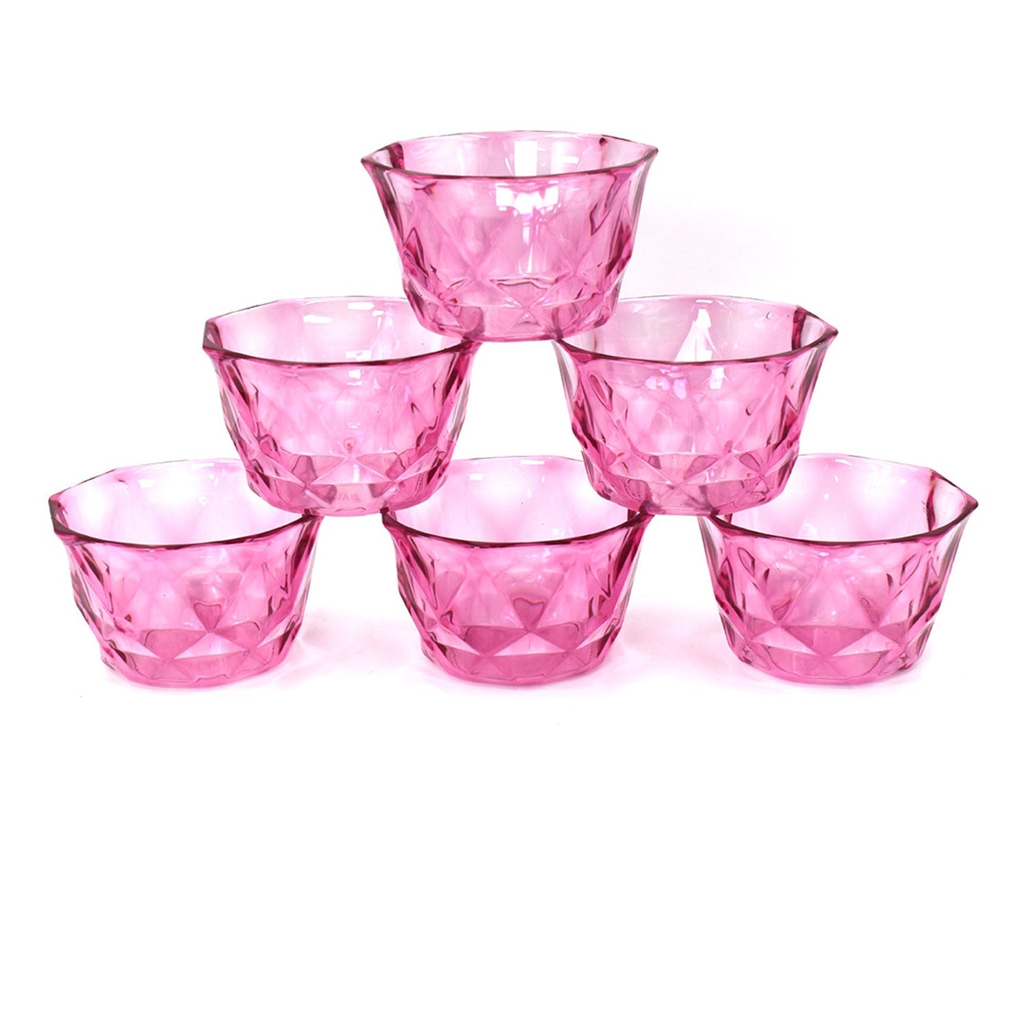 Set of 6 diamond shape ice cream bowls displayed together.