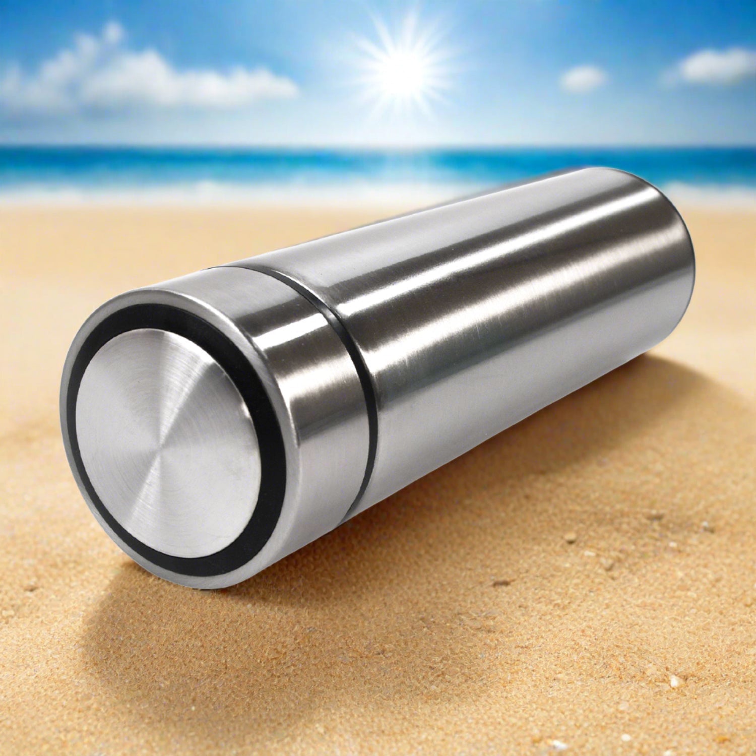 Double wall stainless steel water bottle.