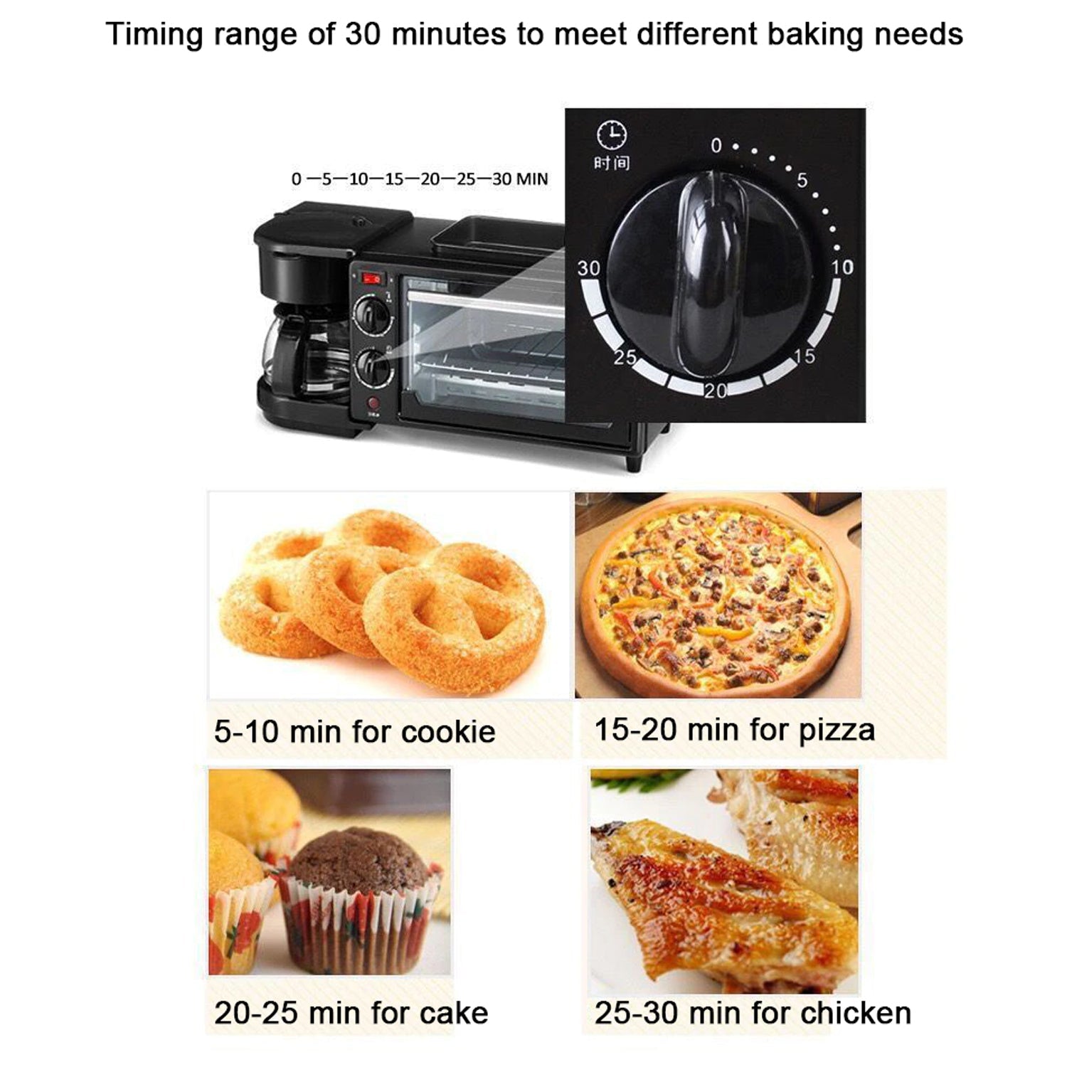 3 in 1 Breakfast Maker Portable Toaster Oven, Grill Pan & Coffee Maker Full Breakfast Ready at One Go