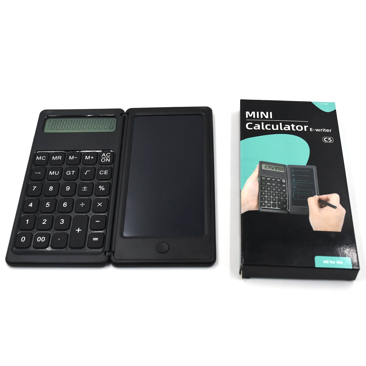 Digital foldable calculator with 6-inch LCD tablet and stylus