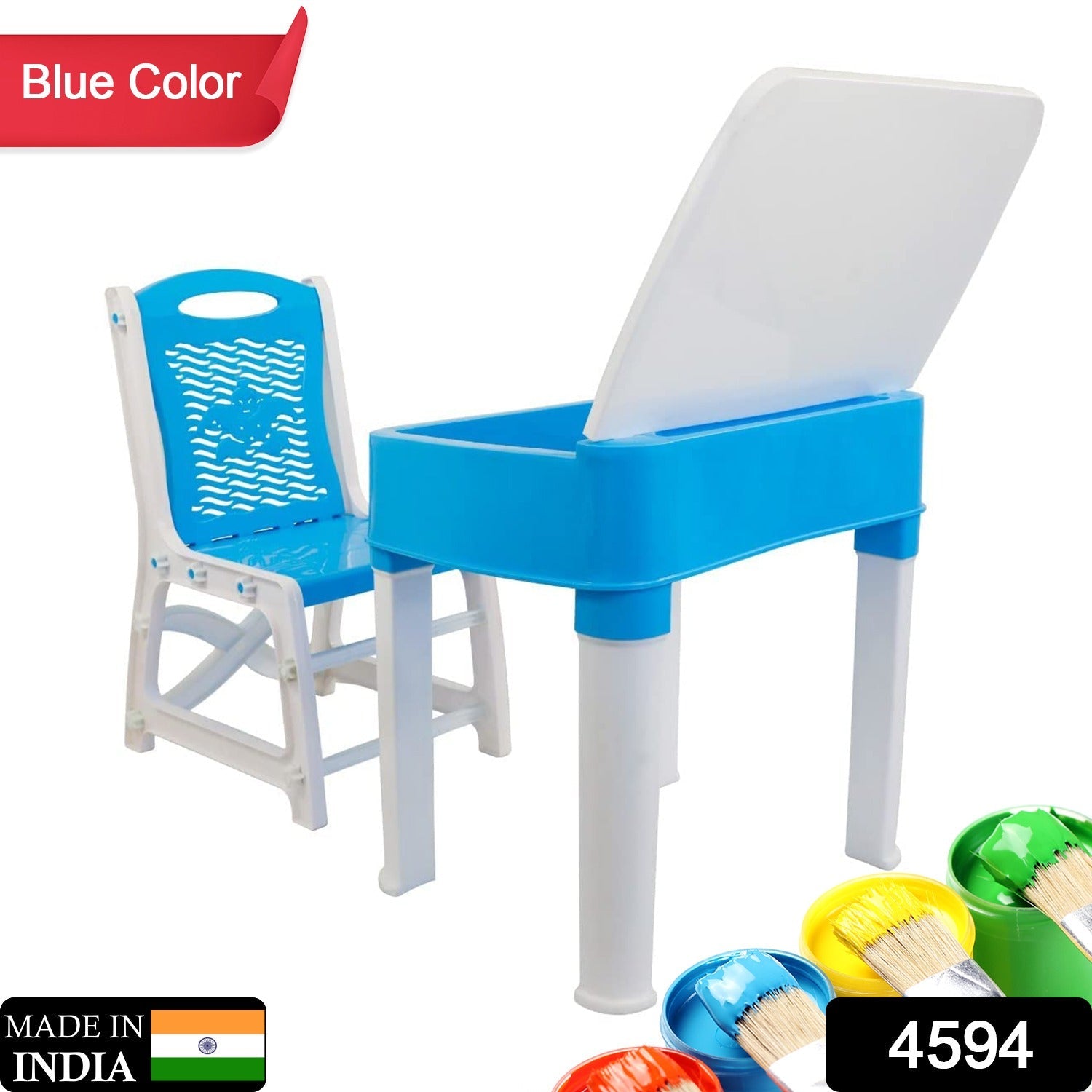 Study table and chair set for kids, features a small box for pencils and high-quality plastic.