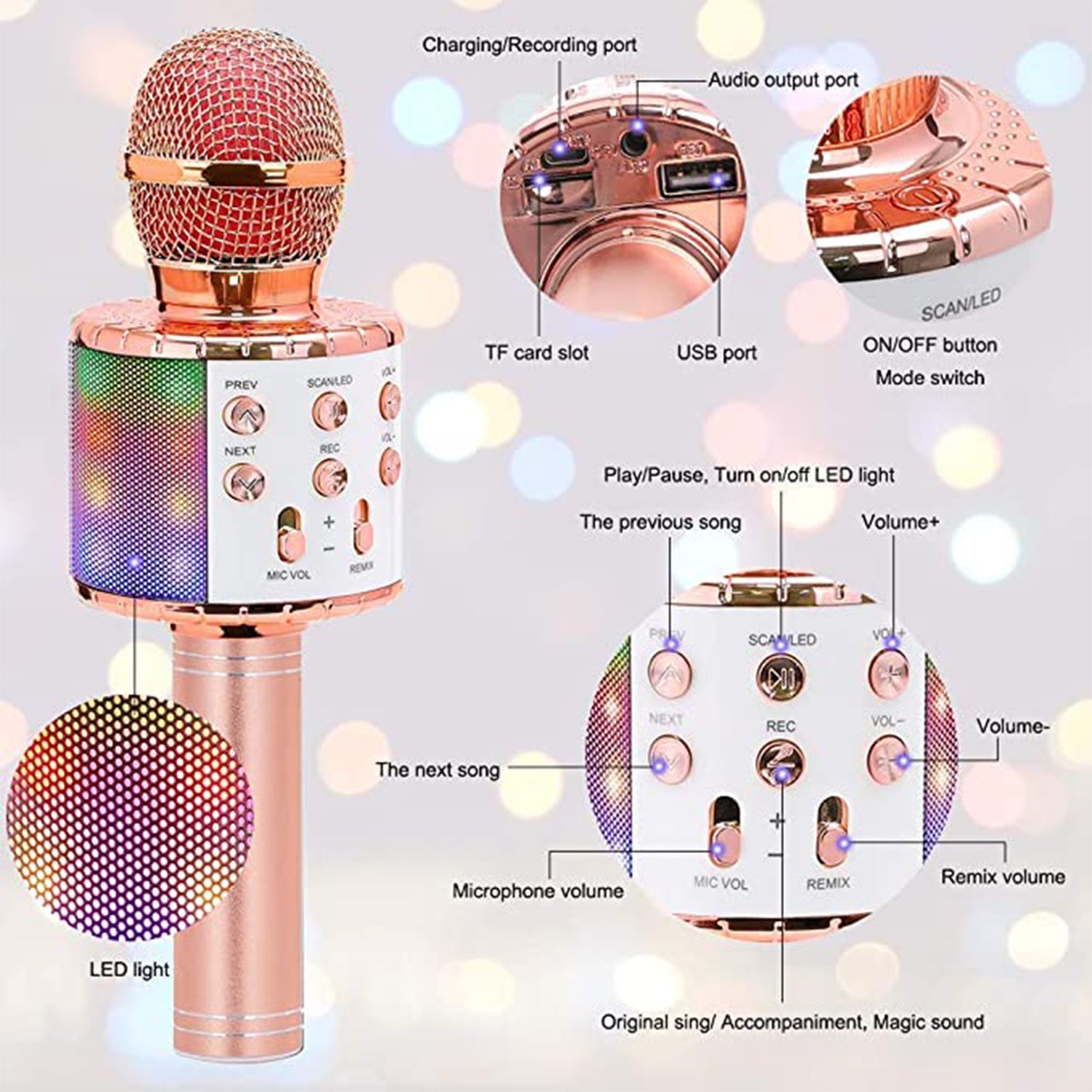 Multicolor Bluetooth karaoke microphone