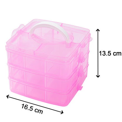 Adjustable 3-tier storage box with transparent plastic and 18 compartments for versatile use