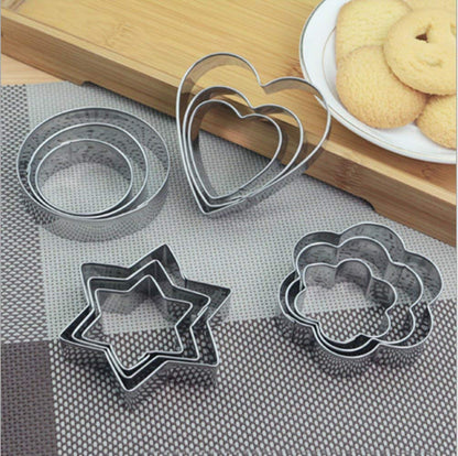 Set of stainless steel cookie cutters in various shapes