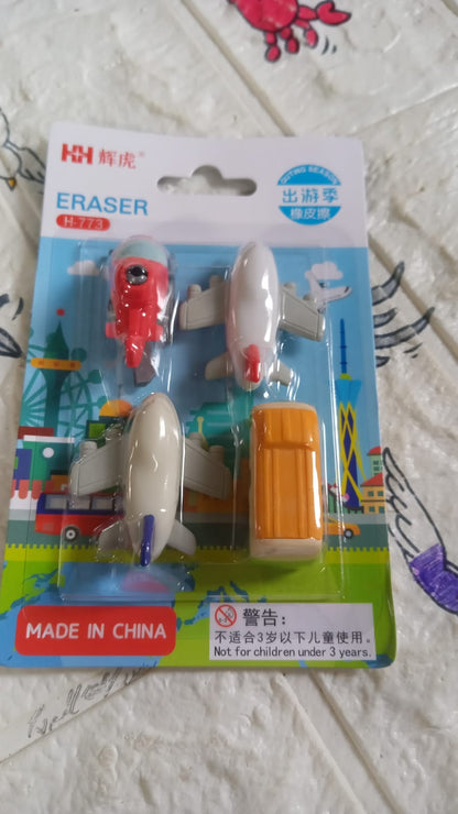 School erasers with fun vehicle designs