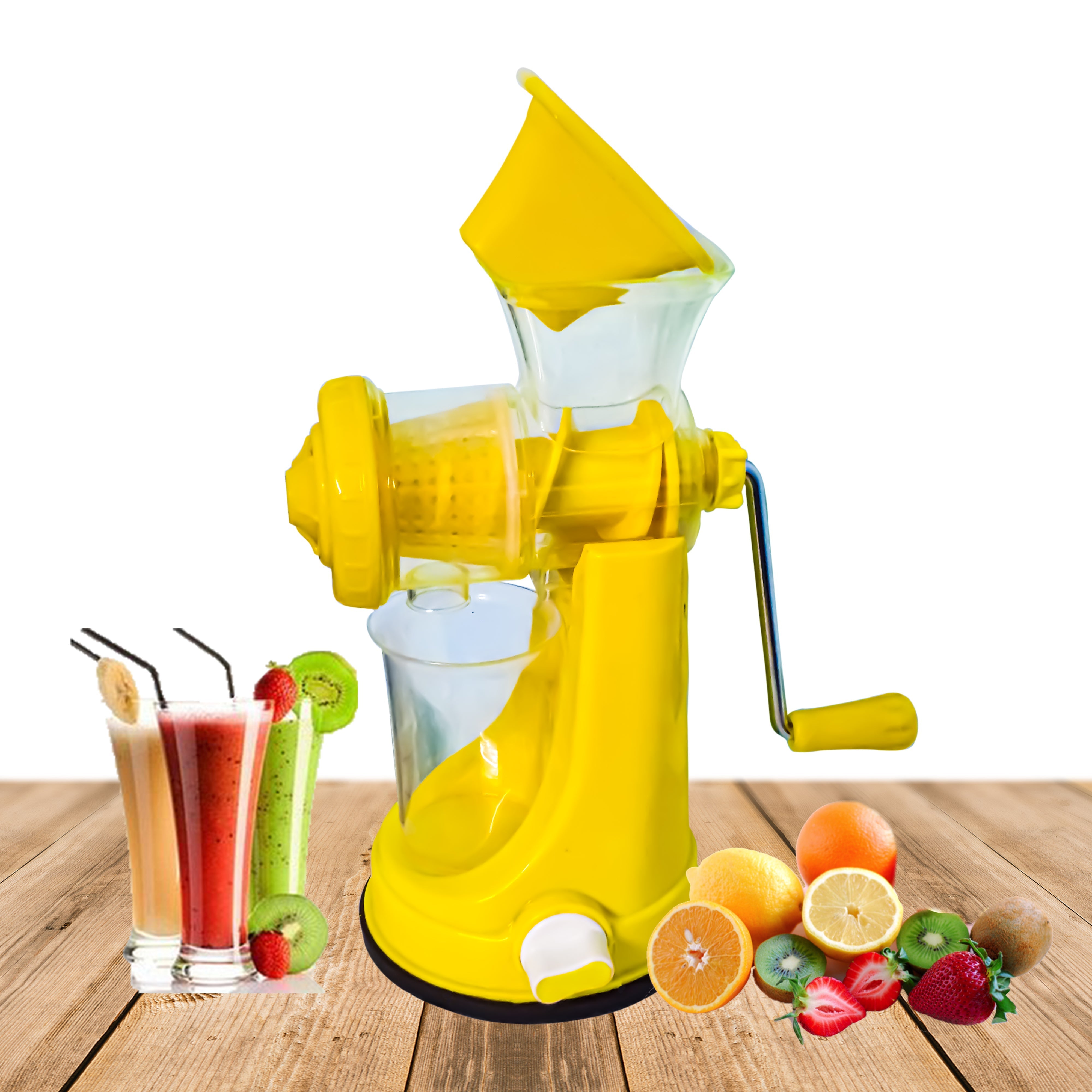 Sturdy manual fruit juicer in vibrant colors, ideal for quick and easy juice extraction.