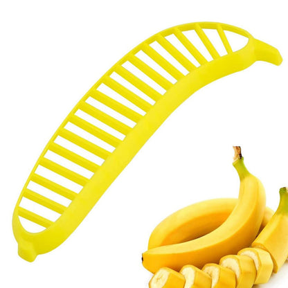 Handle banana slicer, plastic fruit cutter for easy salad preparation.