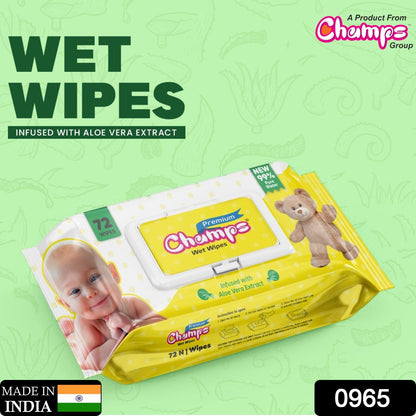 Premium aloe vera wet wipes, Champs, 72 pcs, for soft cleansing